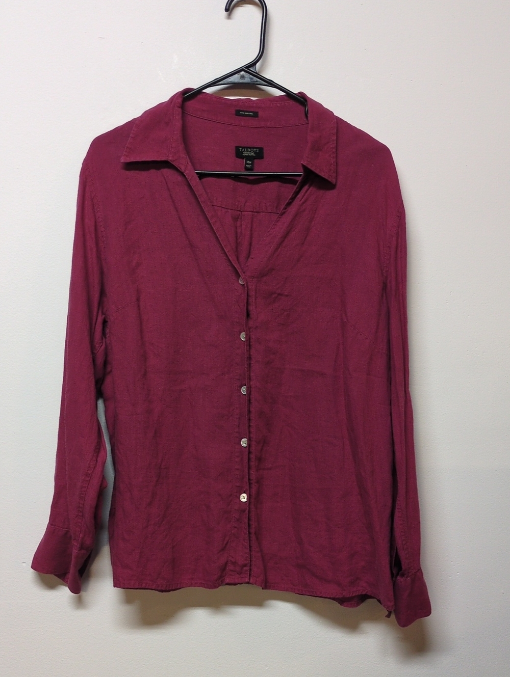 Talbots Pure Irish Linen Button Up Shirt Womens Size 18 Pink Long Sleeve